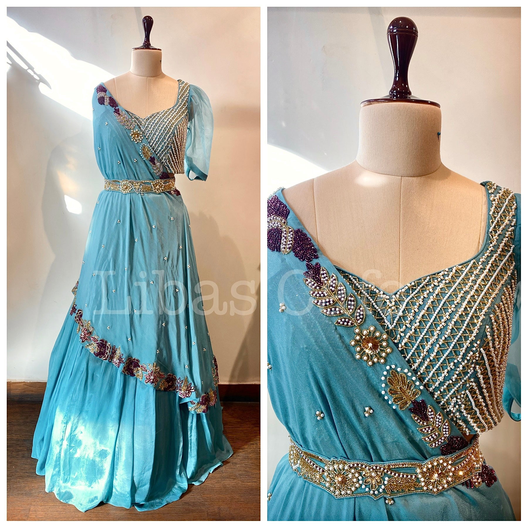 Ice Blue Cape Lehenga